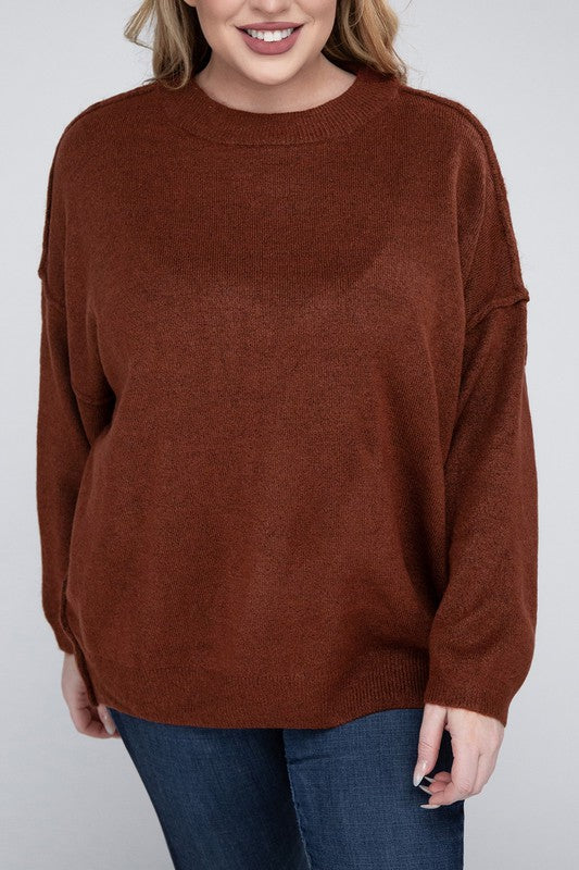 Allison Plus Raw Seam Melange Sweater in a Variety of Colors