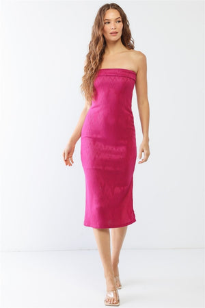 Julieta Geometric Print Strapless Midi Dress in Magenta