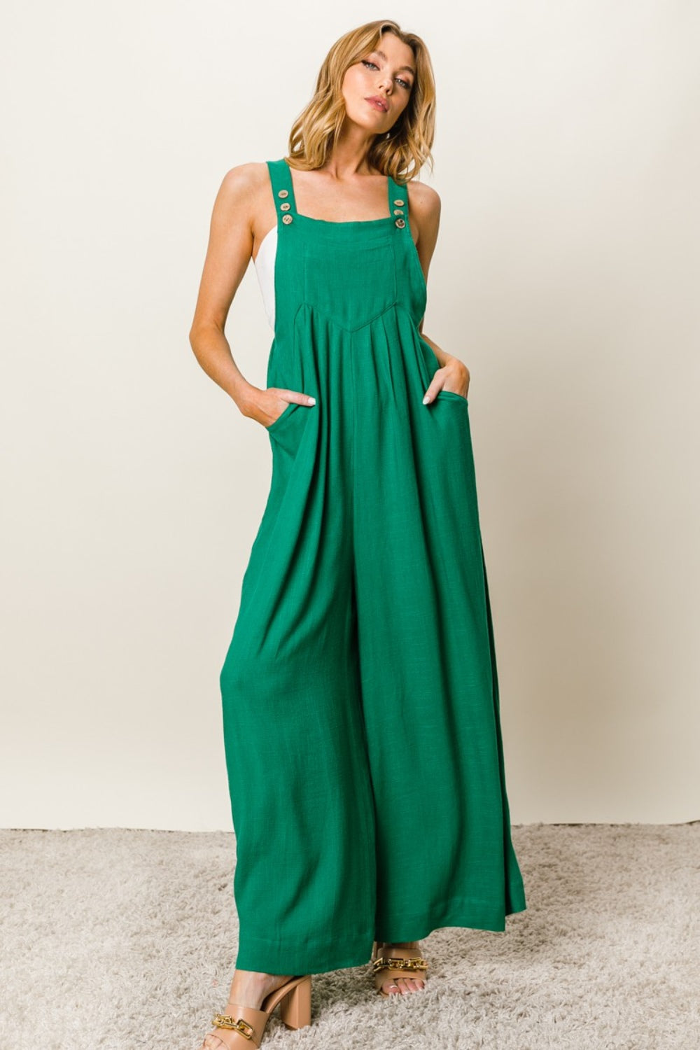 Amila Textured Wide Leg Jumpsuit in Jade