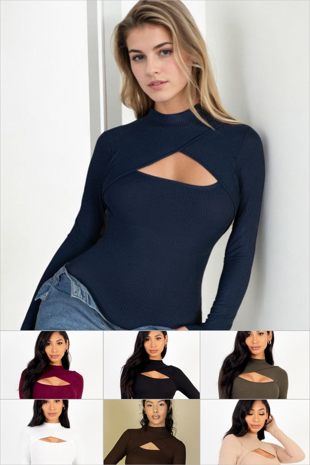 Faye Cutout Long Sleeve Ribbed Bodysuit in a Variety of Colors