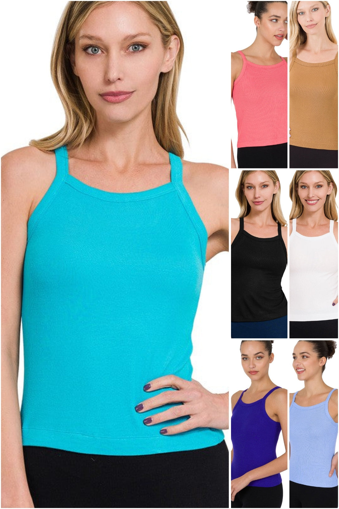 Tank Ya Ribbed Tank Top in Ice Blue, Desert Rose, Black, Bright Blue, White, Deep Camel & Spring Bluew