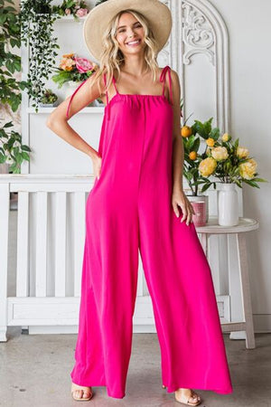 Gigi Wide Leg Jumpsuit with Pockets in Fuchsia