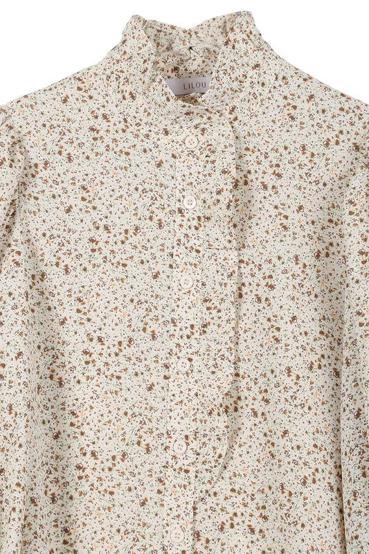 Stand Up Collar Floral Blouse in Ivory Floral