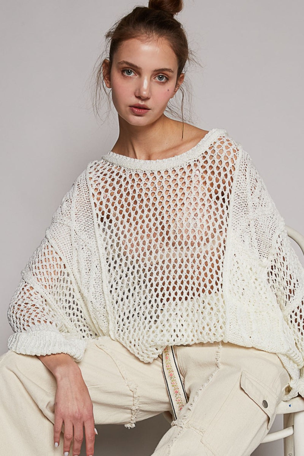 Helene Openwork Knit Cover Up in Pure White