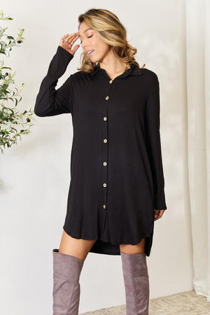 Casual Elegance High-Low Shirt Dress in Black