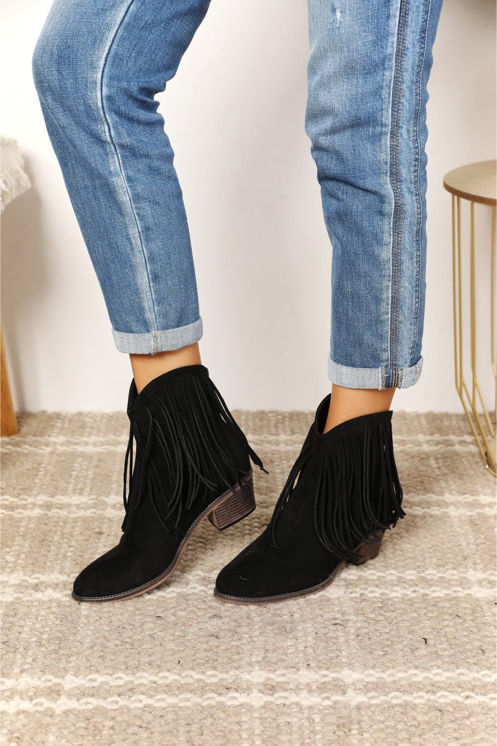 Wild West Fringe Cowboy Ankle Boots in Black