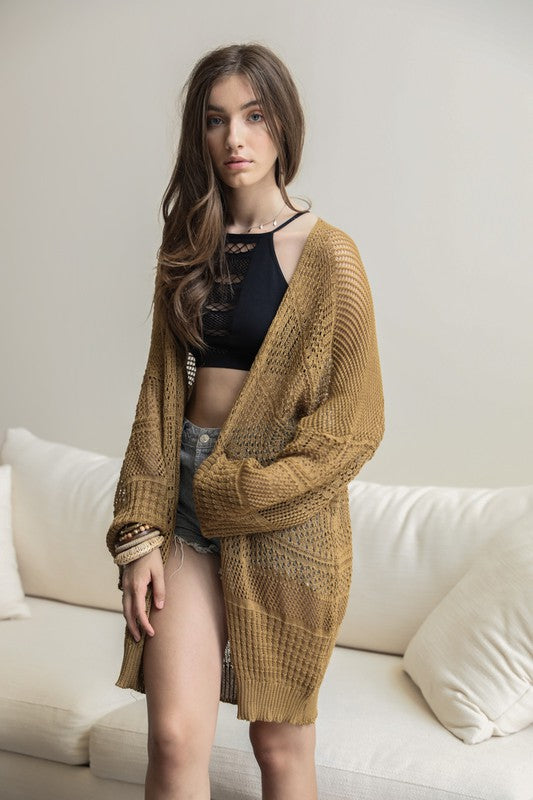 Kennedy Knit Netted Cardi in Moss, Bronze, Cream & Black