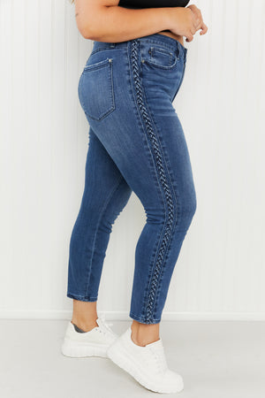 Stevie Mid-Rise Braided Detail Relaxed Jeans