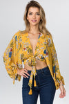 Cropped Balloon Sleeved Boho Tassle Top