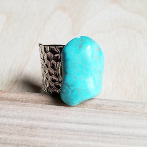Handcrafted Chunky Turquoise Slab on Cuff Ring