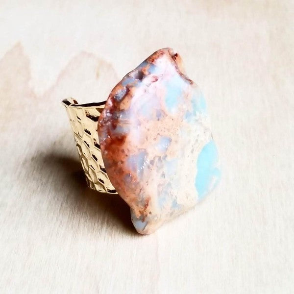 Handcrafted Chunky Aqua Terra Slab Hammered Ring