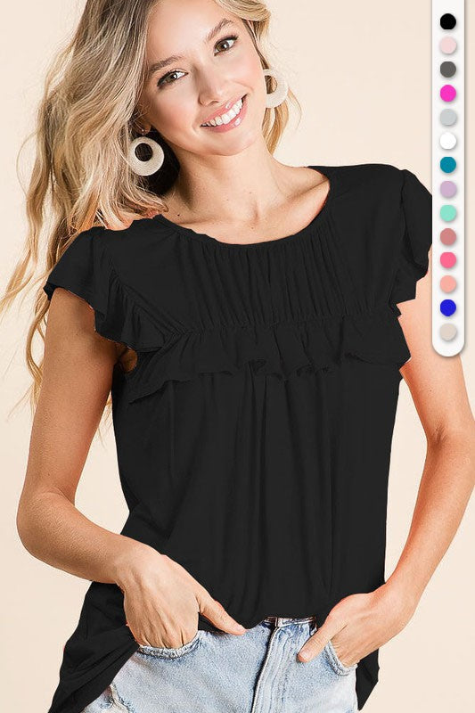 Jazzy Jersey Top With Ruffles in Black