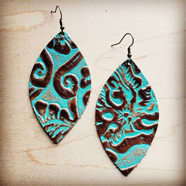 Wander About Genuine Leather Oval Earrings in Turquoise
