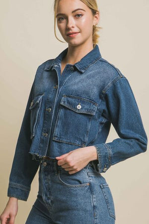 Saison Cropped Raw Hem Denim Jacket