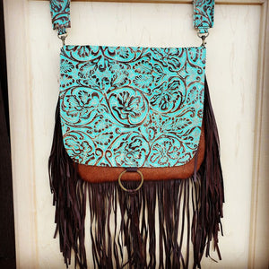 Bailey Hair on Hide Genuine Leather Crossbody in Turquoise