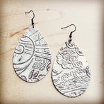 Roam Free Genuine Leather Teardrop Earrings in Oyster Paisley & White