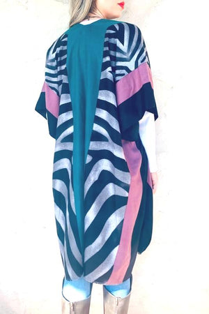 The Zebra Multi-Colored Print Kimono Cardigan