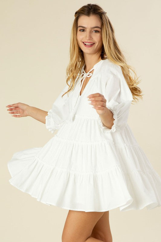Such a Fun Tiered Mini Dress in Off White
