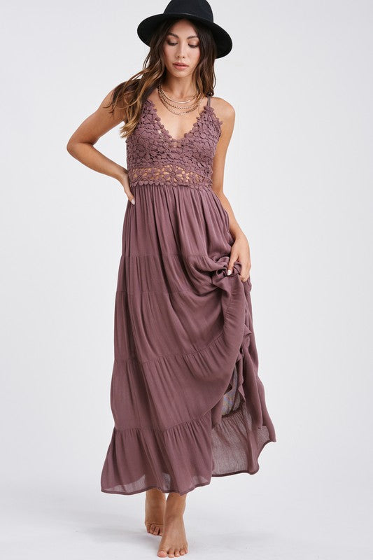 Ollie Maxi Dress in Mocha & White