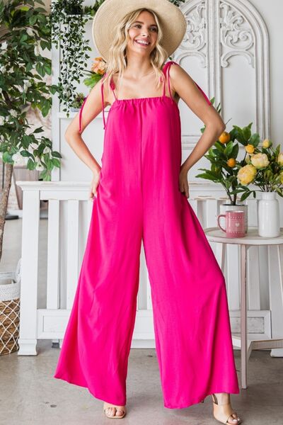 Gigi Wide Leg Jumpsuit with Pockets in Fuchsia