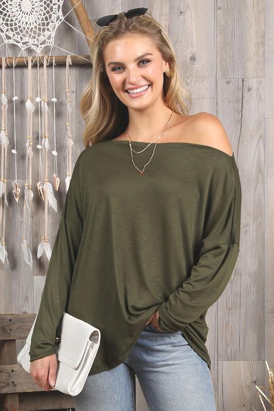 The Cassie Casual One Shoulder Top in Olive