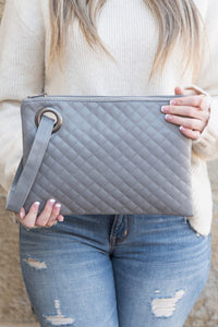 Kendall Quilted Wristlet Clutch in Black, Gray, Navy, Camel, Taupe, Bone & Blush