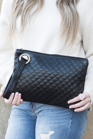 Kendall Quilted Wristlet Clutch in Black, Gray, Navy, Camel, Taupe, Bone & Blush