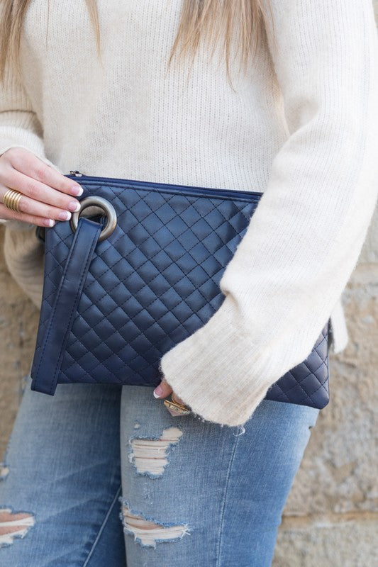 Kendall Quilted Wristlet Clutch in Black, Gray, Navy, Camel, Taupe, Bone & Blush