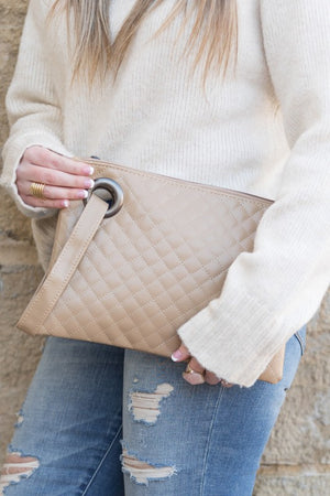 Kendall Quilted Wristlet Clutch in Black, Gray, Navy, Camel, Taupe, Bone & Blush