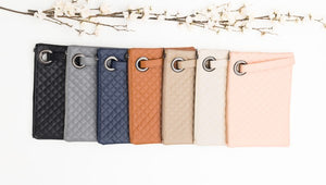 Kendall Quilted Wristlet Clutch in Black, Gray, Navy, Camel, Taupe, Bone & Blush