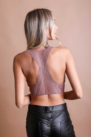 Skylar Seamless Front Lace Racerback Bralette in Black, Roseclay, Beige, Gray Blue & Ivory