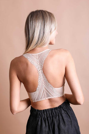 Skylar Seamless Front Lace Racerback Bralette in Black, Roseclay, Beige, Gray Blue & Ivory