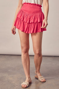 Tiana Smocked, Ruffled Mini Skirt with Shorts in Paradise Pink