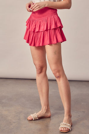 Tiana Smocked, Ruffled Mini Skirt with Shorts in Paradise Pink