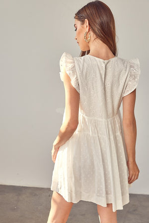 Eyelet Lace Babydoll Romper Dress in Off White