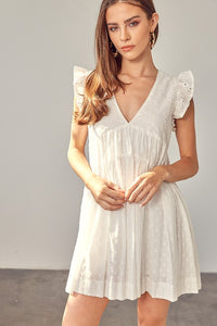 Eyelet Lace Babydoll Romper Dress in Off White