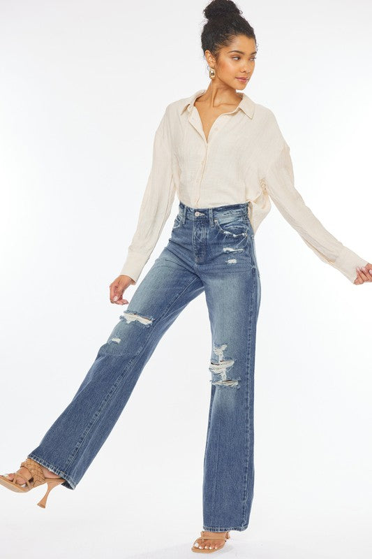90s Ultra High Rise Flare Jeans in Medium Wash