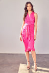 Femme Fatale Sleeveless Midi Shirt Dress in Hot Pink