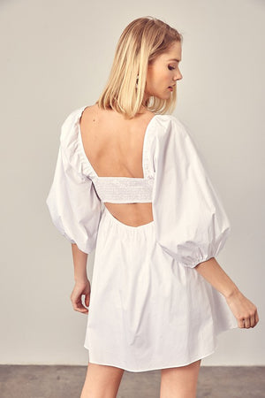 Jenna Puff Sleeve Romper Dress in Snow White