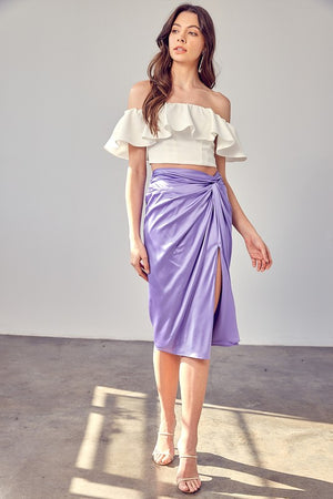 All Gathered Up Slit Skirt in Lavender & Creamy White