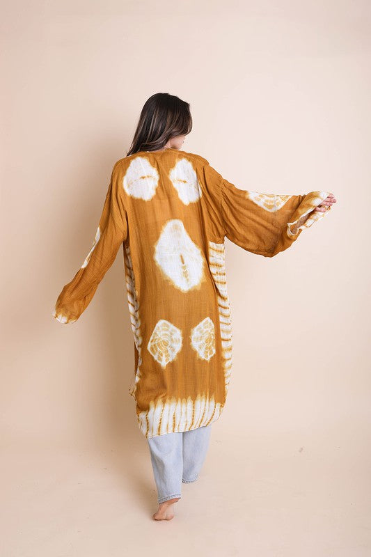 Lovely Longline Tie Dye Kimono in Berry, Black, Aqua, Rust, Olive & Mustard