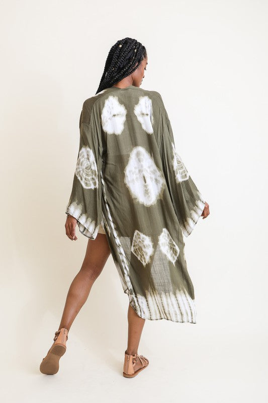 Lovely Longline Tie Dye Kimono in Berry, Black, Aqua, Rust, Olive & Mustard