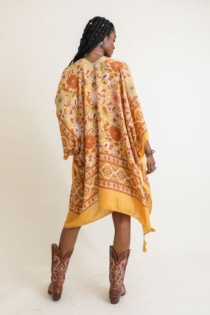 A Touch of Morocco Tassel Kimono in Mustard, Emerald, Red, Ivory & Blue