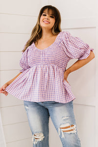 Fun At The Park Gingham Babydoll Top in Lavender Pink
