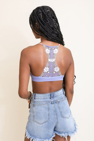 Fabulous Floral Lattice Bralette in Periwinkle, Black & Pink