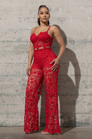 Mariah Two Piece Lace Set in Hot Pink, Red, Royal Blue & Black