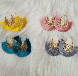 Goddess Tassel Earrings in Yellow, Mauve, Turquoise & Gray
