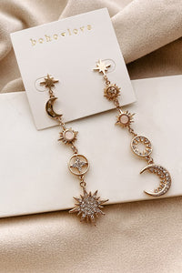 Sun & Crescent Moon Gold Dangle Earrings