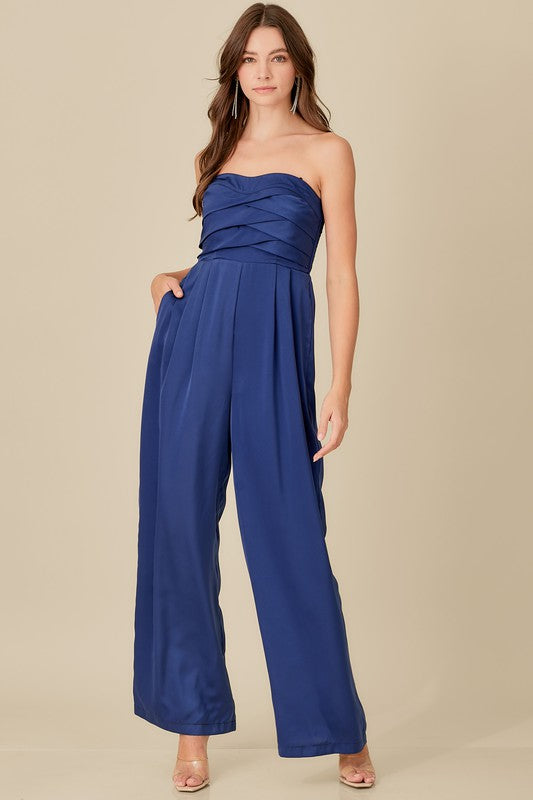 Embrace Me Overlap Detail Jumpsuit in Lazuli Blue & Black