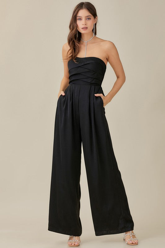 Embrace Me Overlap Detail Jumpsuit in Lazuli Blue & Black